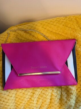 Juicy Couture Hot Pink Envelope Clutch with Black and White Panels
